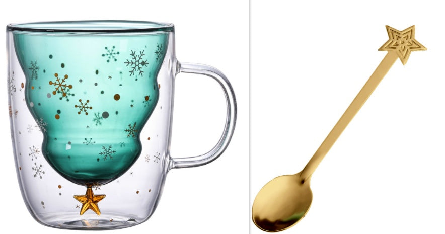 High Borosilicate Christmas Tree Double Glass Water Cup