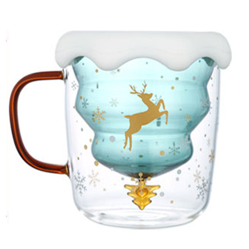 High Borosilicate Christmas Tree Double Glass Water Cup