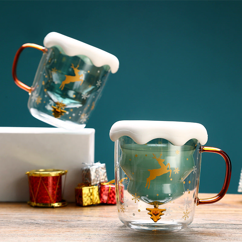 High Borosilicate Christmas Tree Double Glass Water Cup