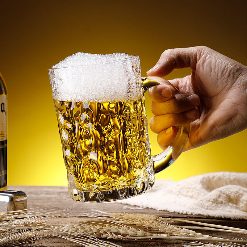 Household Large-capacity Beer Mug With Handle Tree Pattern Glass