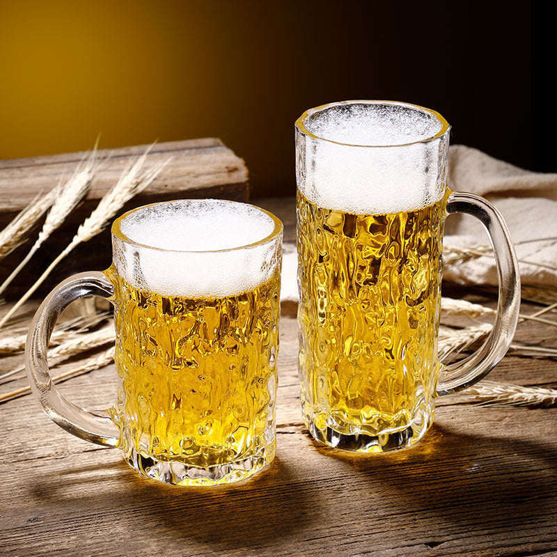 Household Large-capacity Beer Mug With Handle Tree Pattern Glass