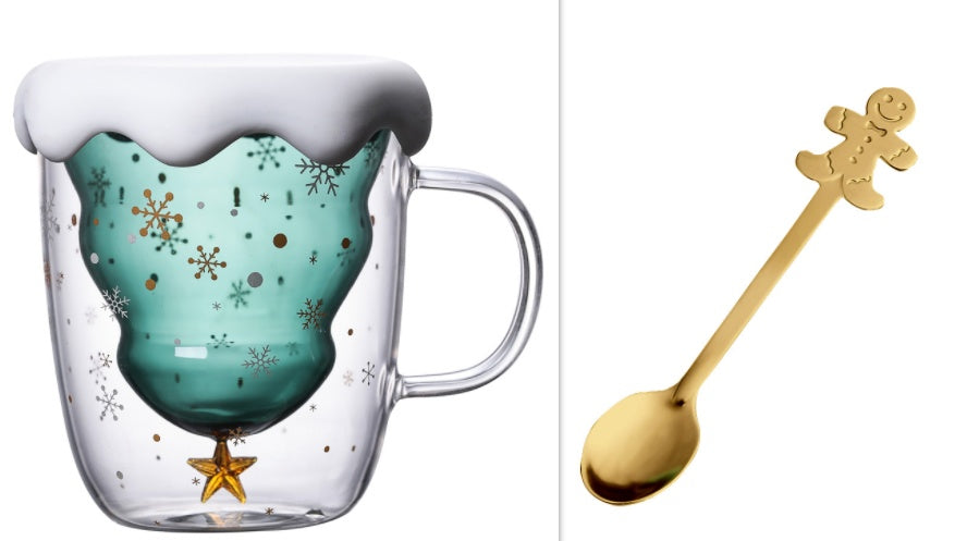 High Borosilicate Christmas Tree Double Glass Water Cup