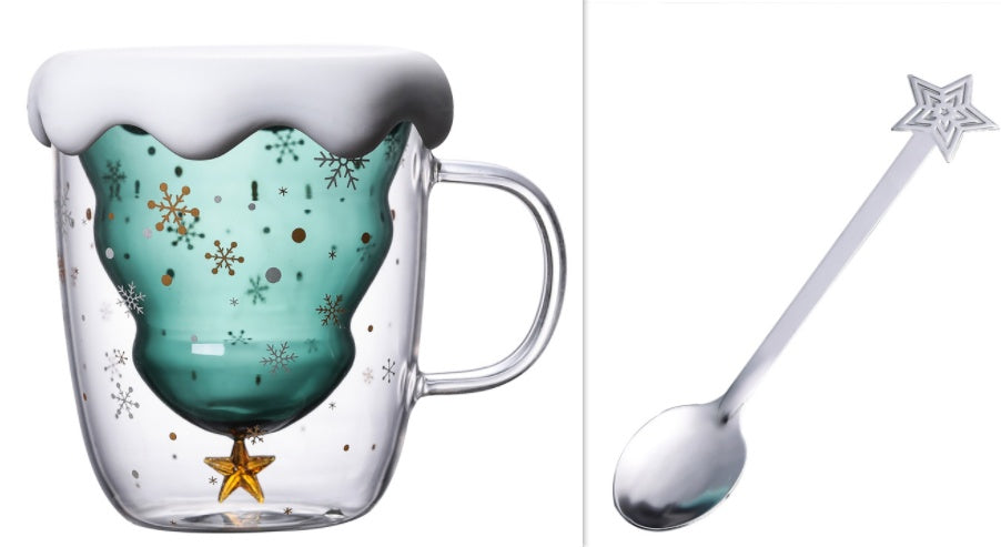 High Borosilicate Christmas Tree Double Glass Water Cup