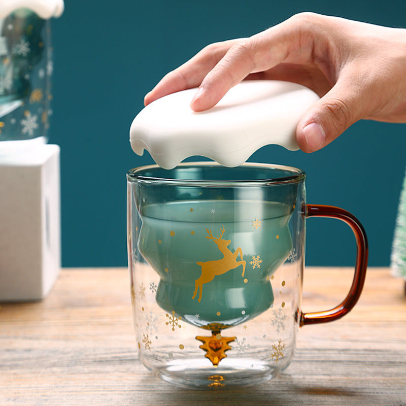 High Borosilicate Christmas Tree Double Glass Water Cup
