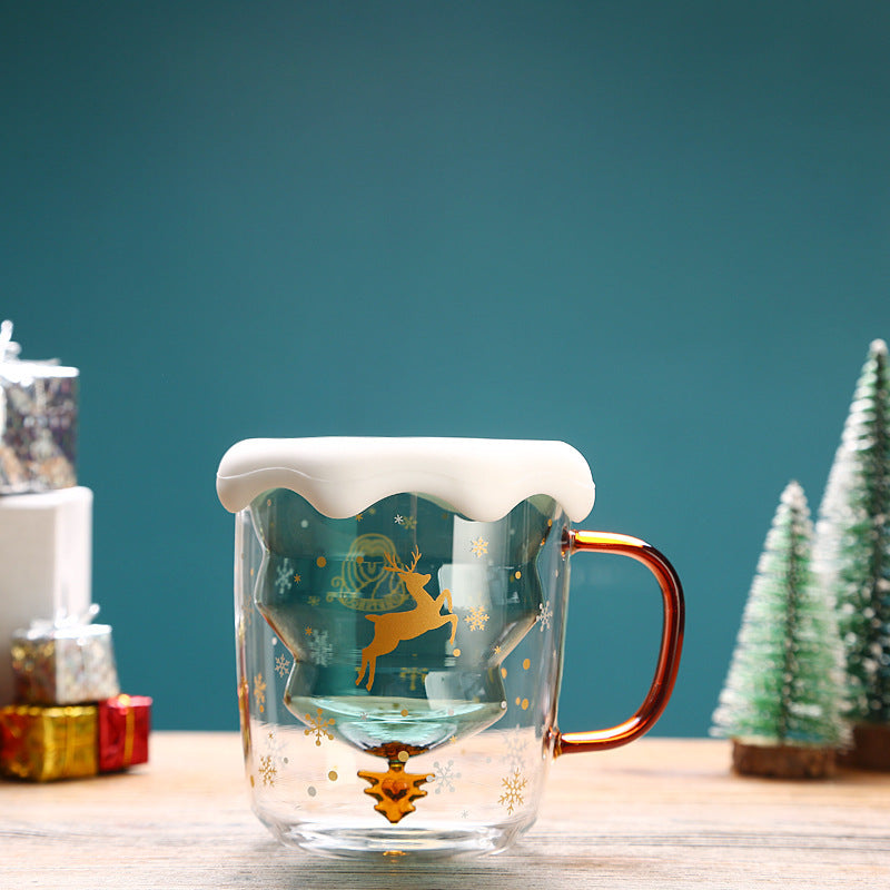 High Borosilicate Christmas Tree Double Glass Water Cup