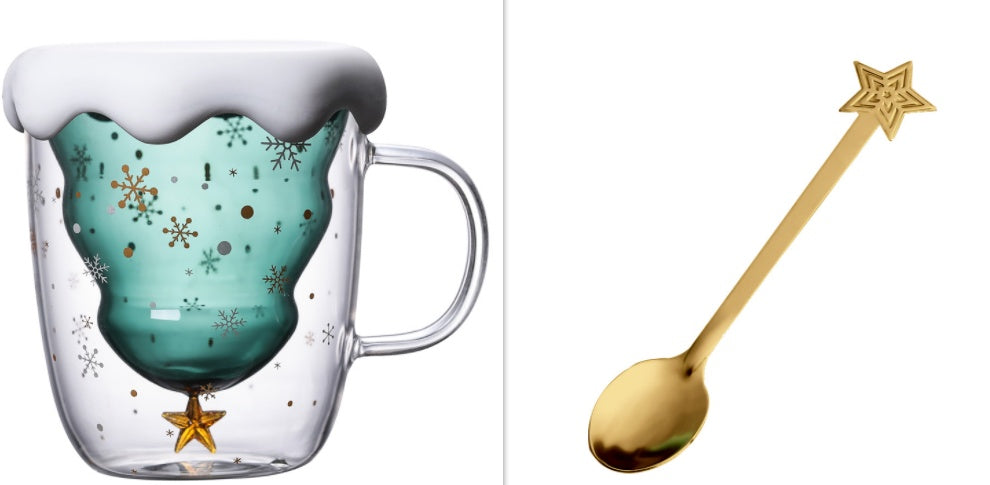 High Borosilicate Christmas Tree Double Glass Water Cup