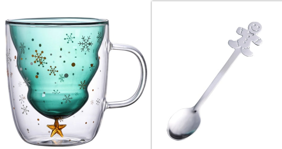 High Borosilicate Christmas Tree Double Glass Water Cup