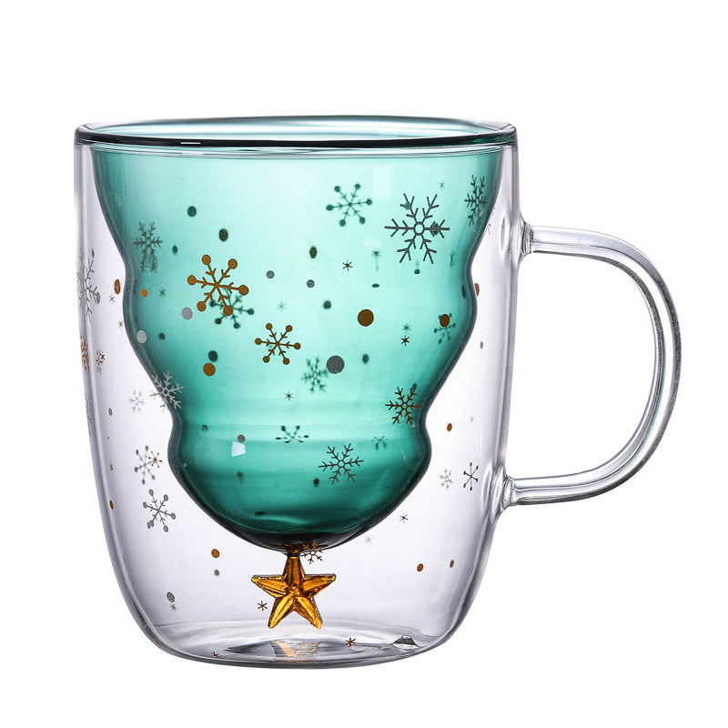 High Borosilicate Christmas Tree Double Glass Water Cup