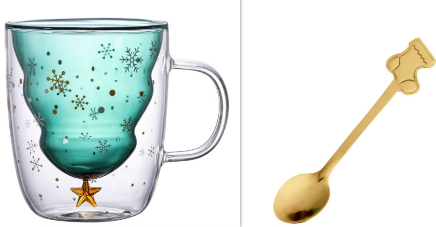 High Borosilicate Christmas Tree Double Glass Water Cup