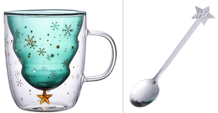 High Borosilicate Christmas Tree Double Glass Water Cup