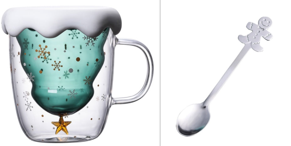 High Borosilicate Christmas Tree Double Glass Water Cup