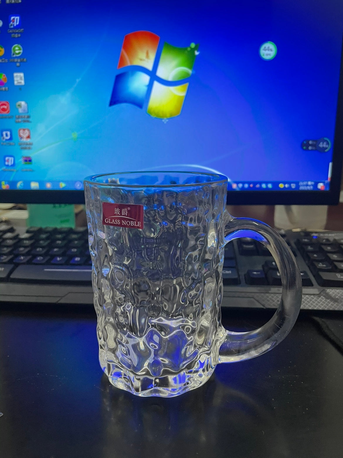 Household Large-capacity Beer Mug With Handle Tree Pattern Glass