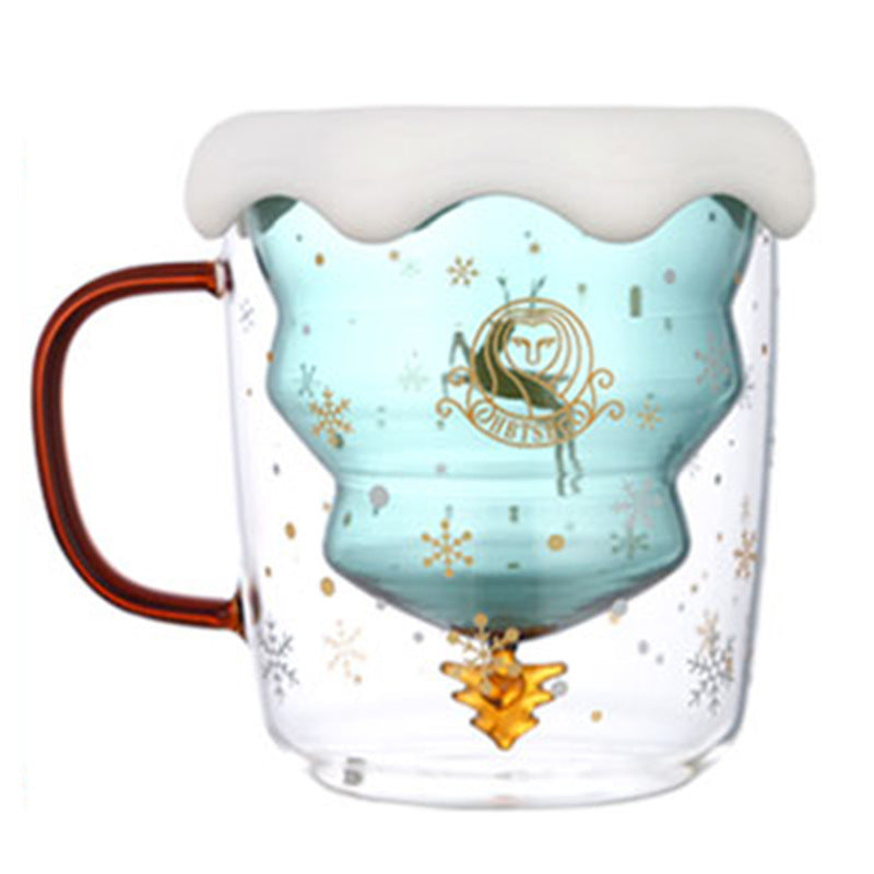 High Borosilicate Christmas Tree Double Glass Water Cup