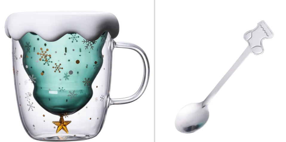 High Borosilicate Christmas Tree Double Glass Water Cup