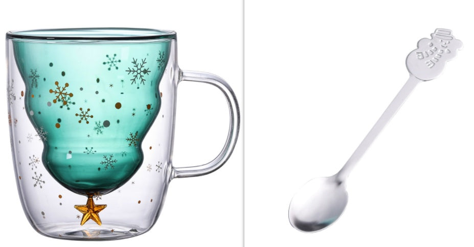 High Borosilicate Christmas Tree Double Glass Water Cup