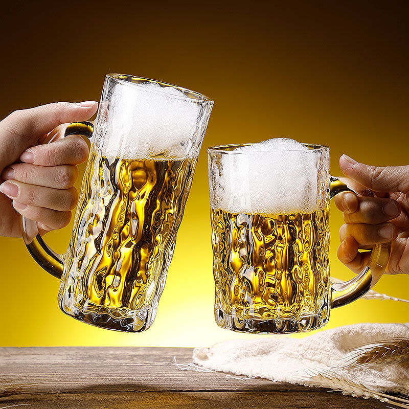 Household Large-capacity Beer Mug With Handle Tree Pattern Glass