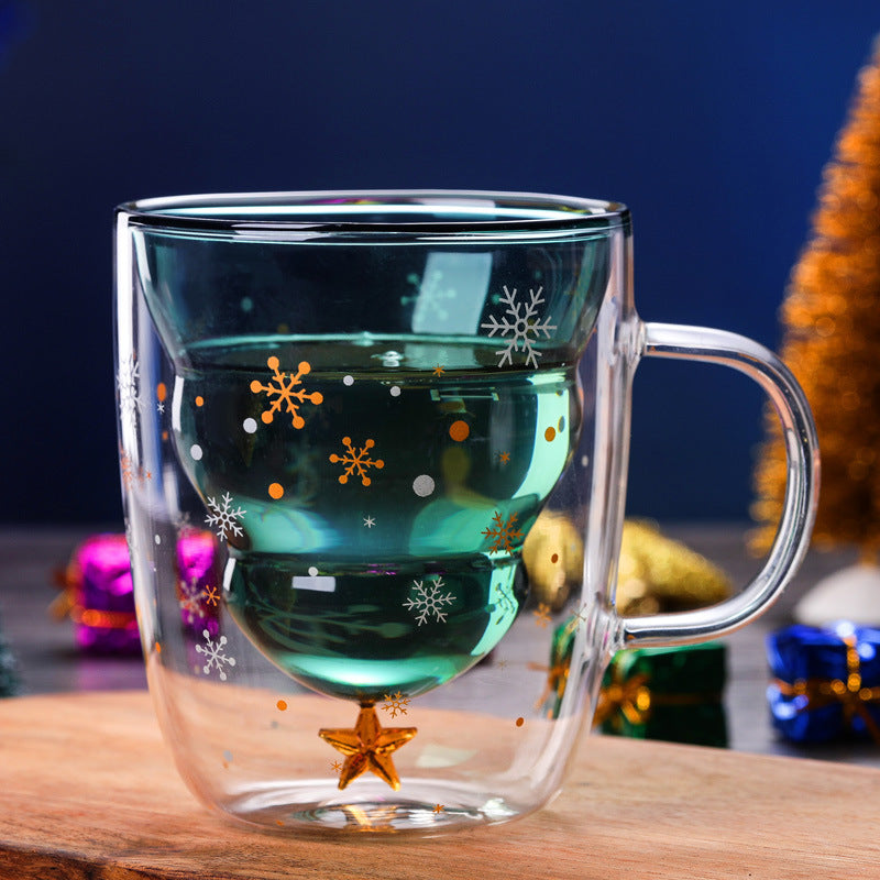 High Borosilicate Christmas Tree Double Glass Water Cup