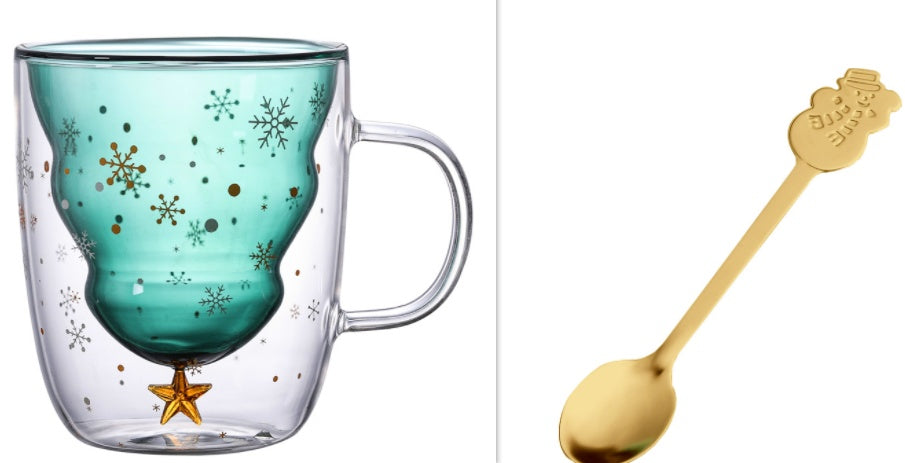 High Borosilicate Christmas Tree Double Glass Water Cup