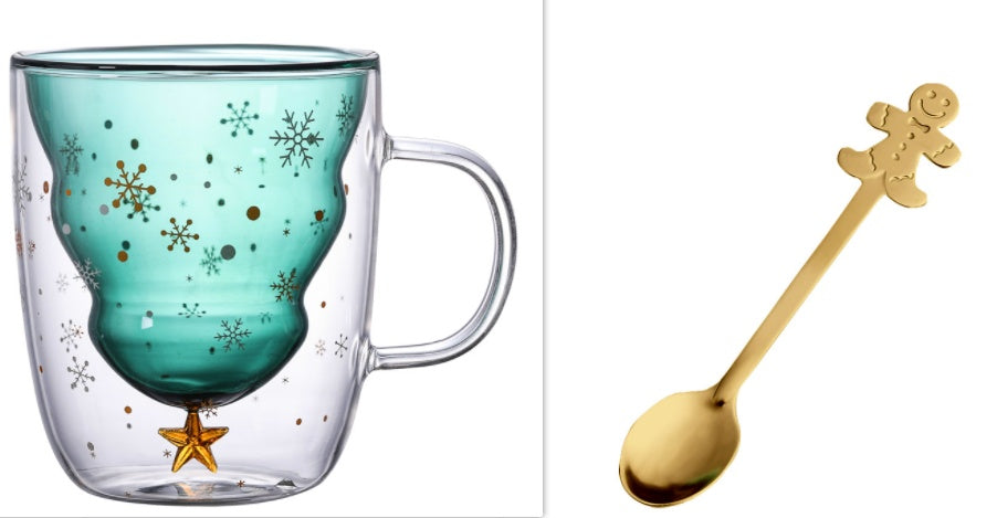 High Borosilicate Christmas Tree Double Glass Water Cup