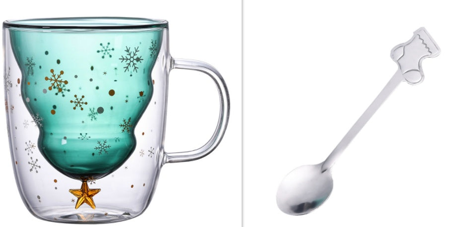 High Borosilicate Christmas Tree Double Glass Water Cup
